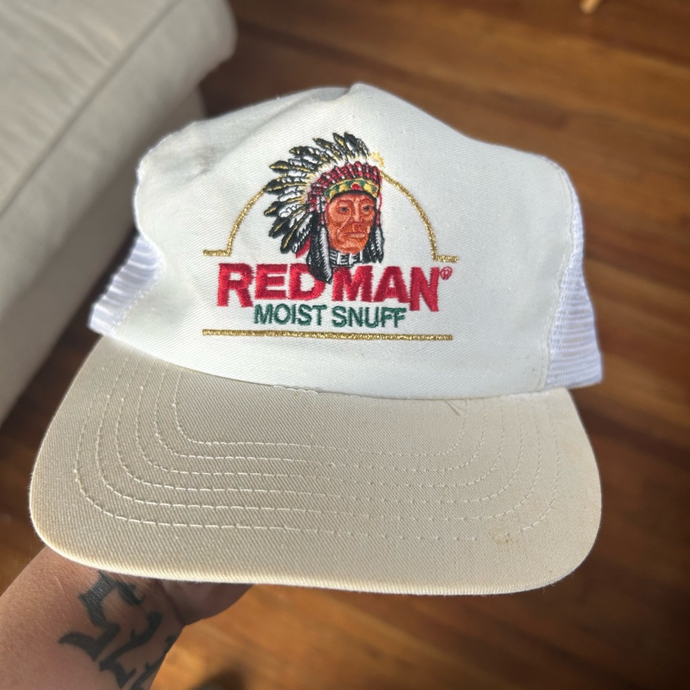 Vintage Red Man Moist Snuff Hat Made In USA Display Only Broken Band